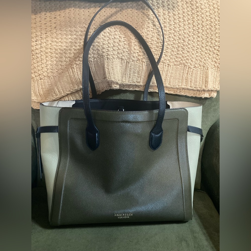 Kate Spade Olive and Cream Tote Bag